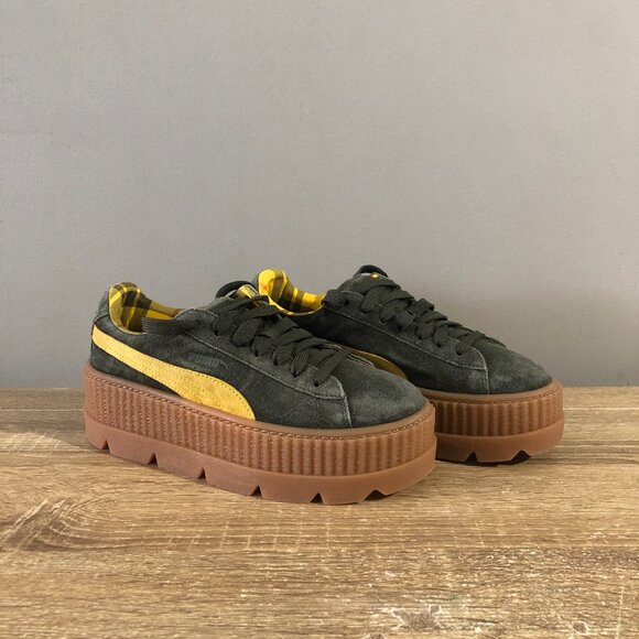 NWOB Puma x Rihanna Fenty Womens 7.5 Green Suede Leather Cleated Creeper Lace-Up - Picture 1 of 11